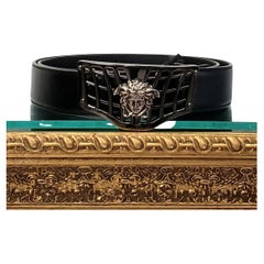 F/W 2014 VERSACE BLACK LEATHER MEN'S BELT with PLATINUM COVER BUCKLE 100/40
