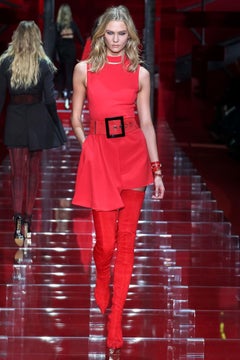 F/W 2015 L# 8 VERSACE RED SUEDE BELT w/GOLD TONE BUCKLE 85/34