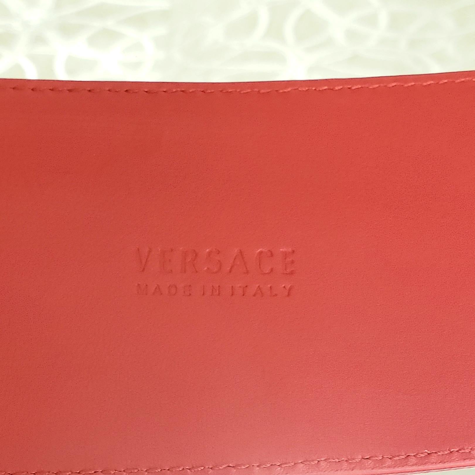 Women's F/W 2015 L# 8 VERSACE RED SUEDE BELT w/GOLD TONE BUCKLE 85/34 For Sale