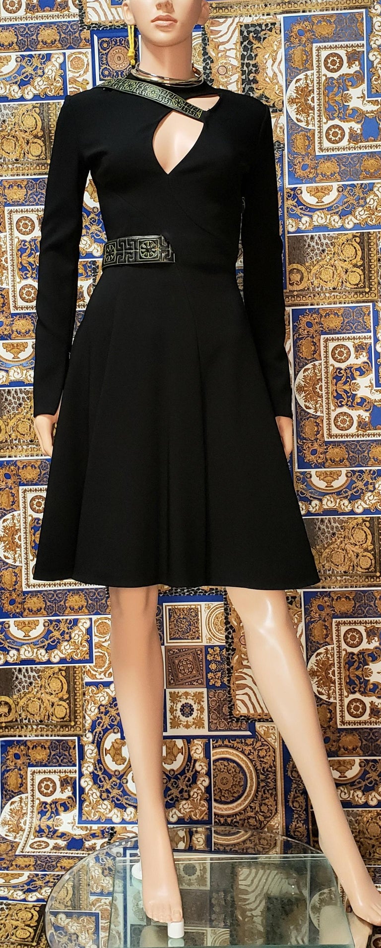 F/W 2015 L19 VERSACE BLACK DRESS with CUTOUTS and GOLD EMBROIDERY 38