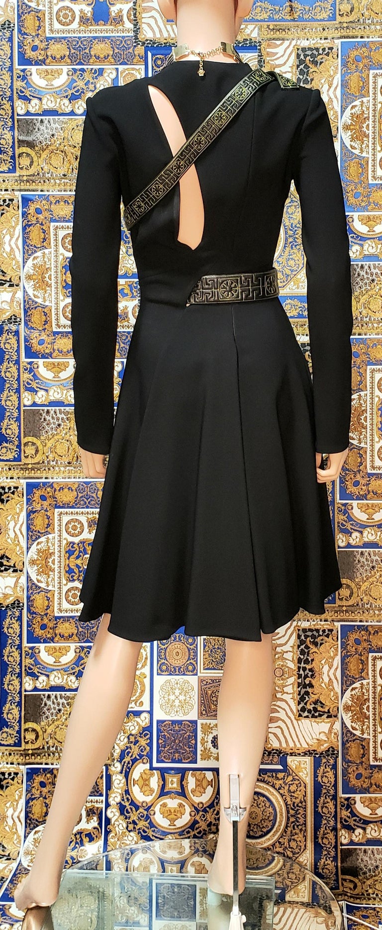 F/W 2015 L19 VERSACE BLACK DRESS with CUTOUTS and GOLD EMBROIDERY 38