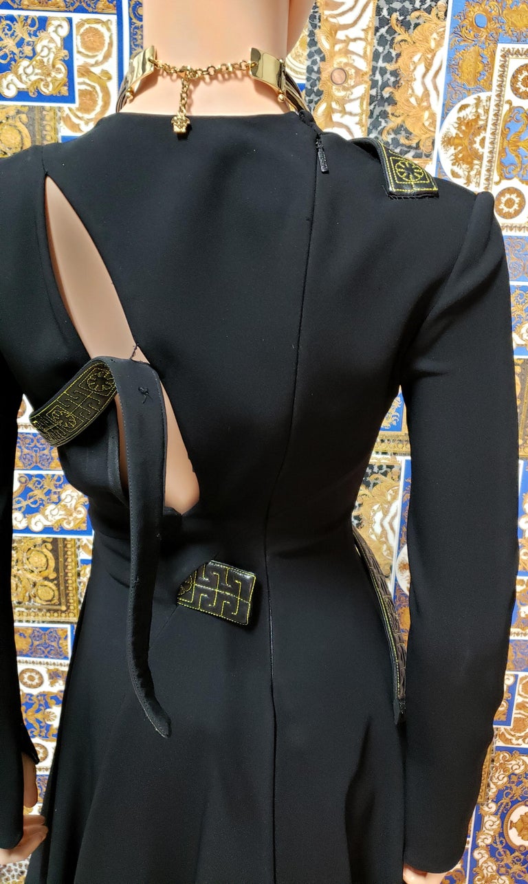 F/W 2015 L19 VERSACE BLACK DRESS with CUTOUTS and GOLD EMBROIDERY 38