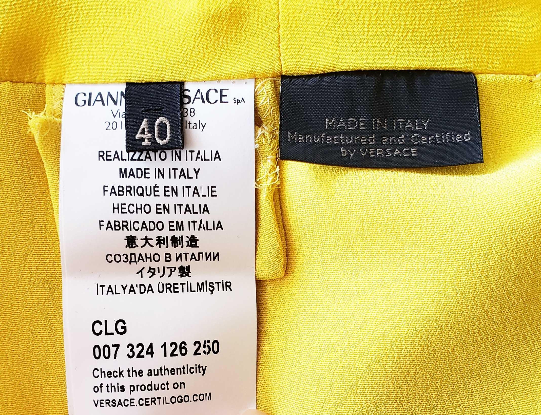 F/W 2015 L#44 VERSACE Yellow CUTOUT SILK LONG DRESS 40 6