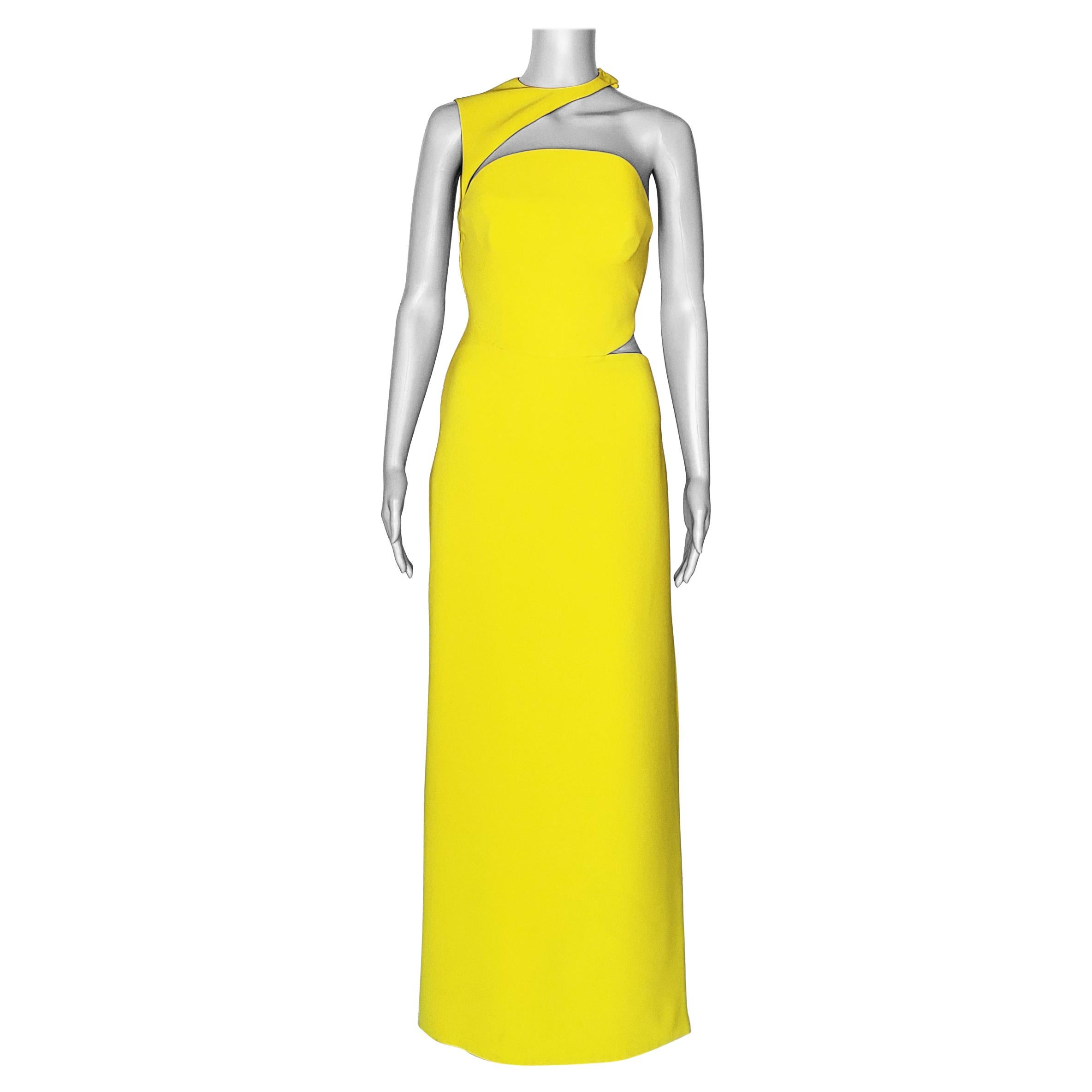 F/W 2015 L#44 VERSACE Yellow CUTOUT SILK LONG DRESS 40