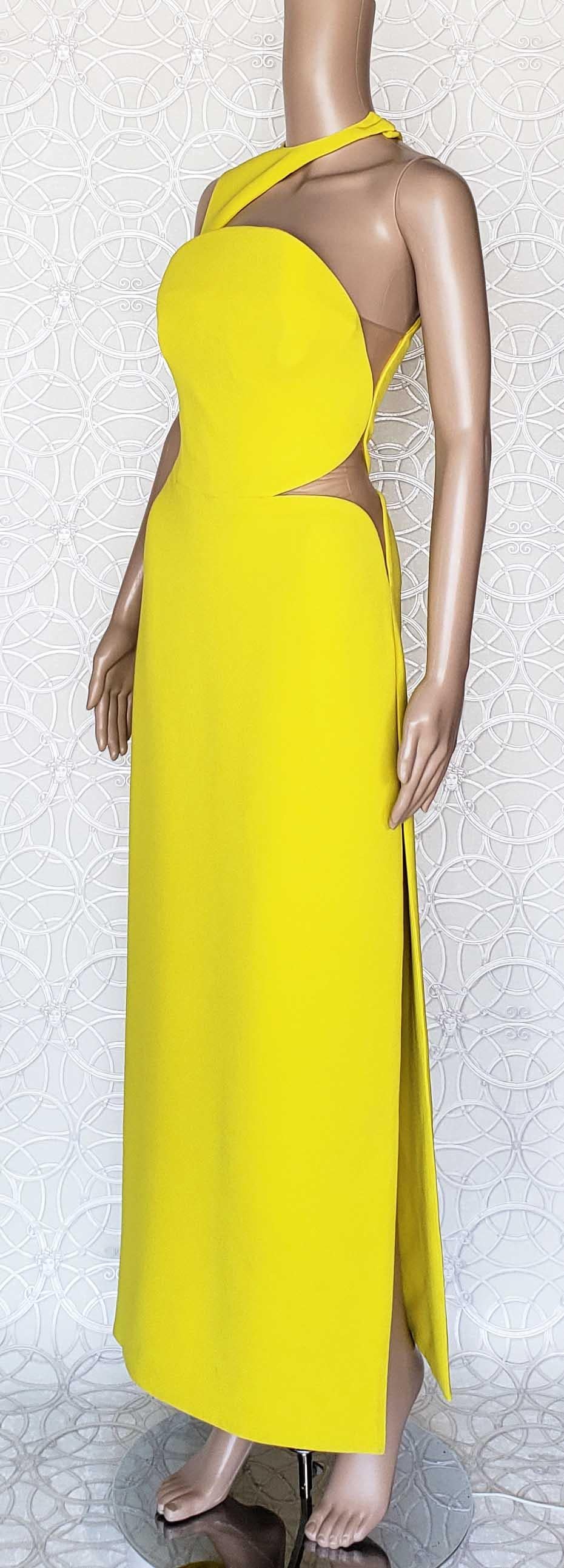Women's F/W 2015 L#44 VERSACE Yellow CUTOUT SILK LONG DRESS 38 For Sale
