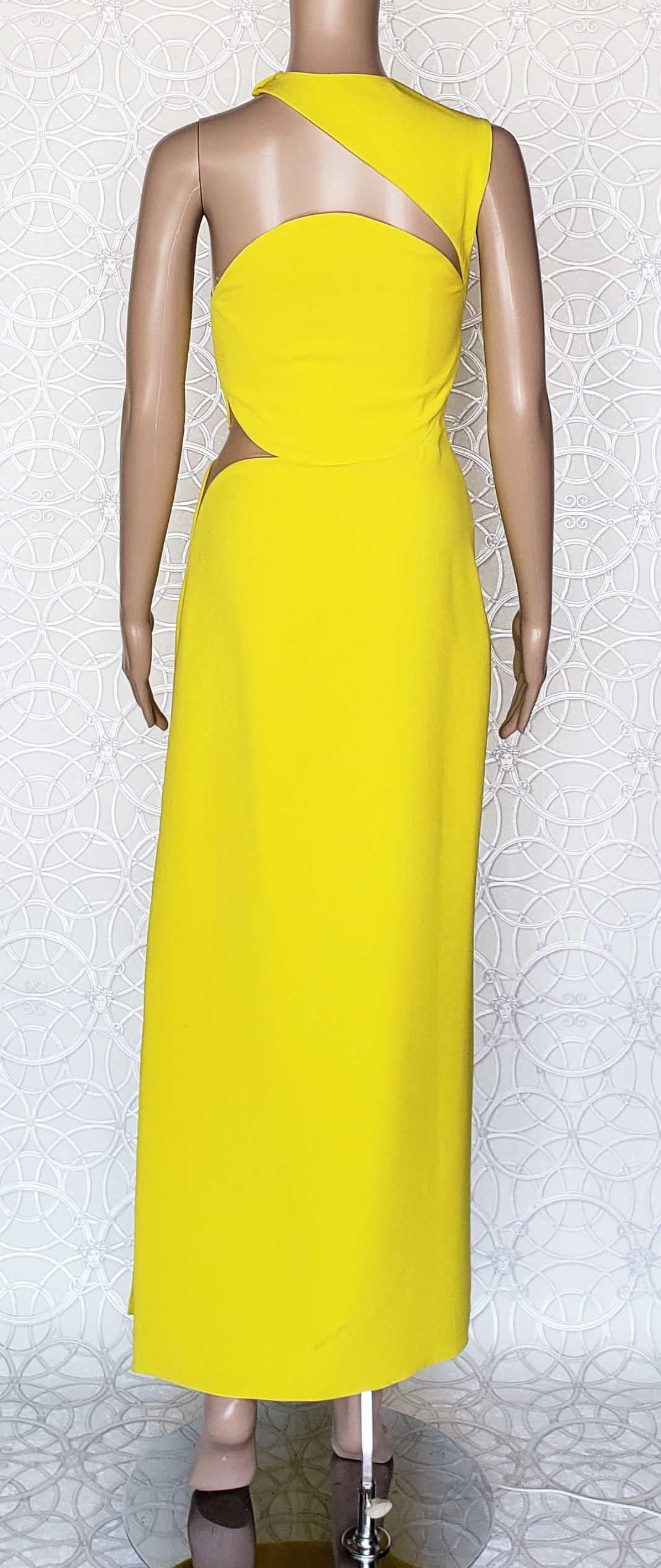 F/W 2015 L#44 VERSACE Yellow CUTOUT SILK LONG DRESS 38 For Sale 3