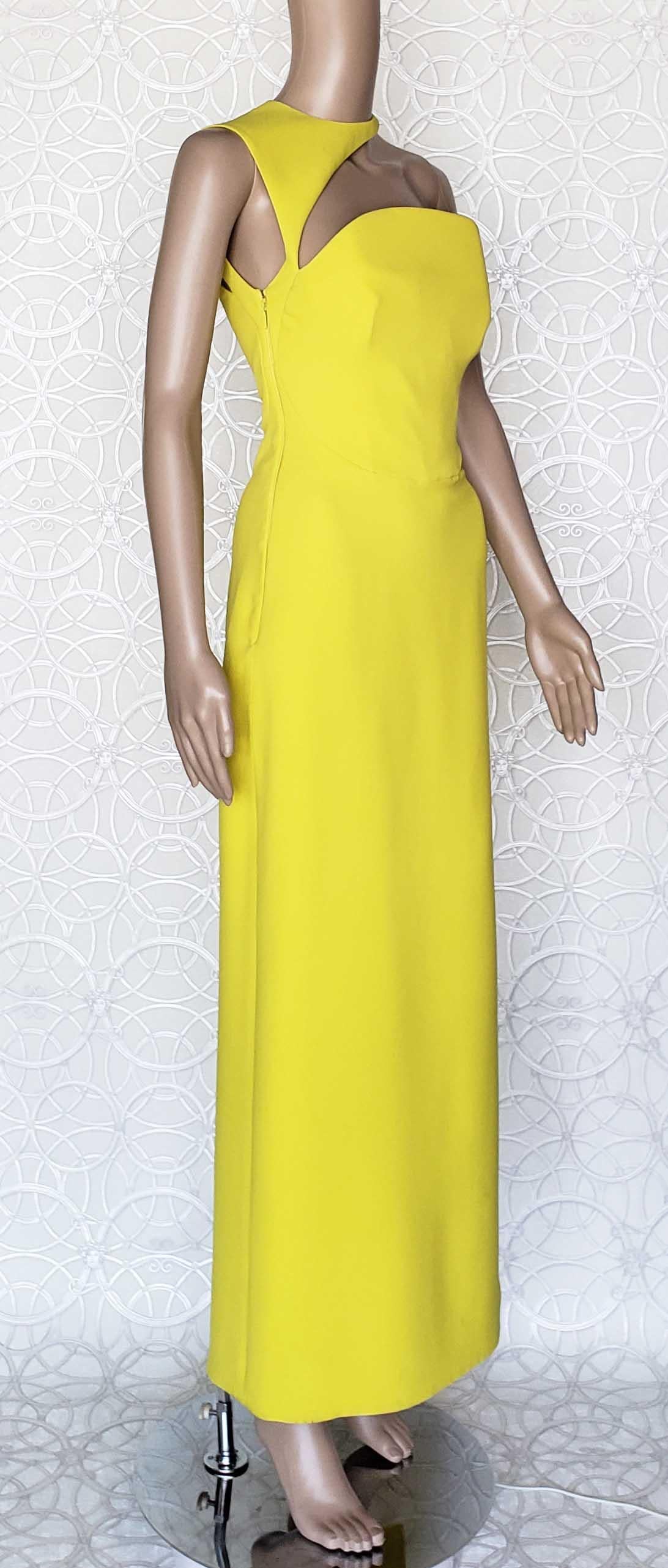 F/W 2015 L#44 VERSACE Yellow CUTOUT SILK LONG DRESS 38 For Sale 5