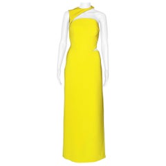 F/W 2015 L#44 VERSACE Yellow CUTOUT SILK LONG DRESS 38
