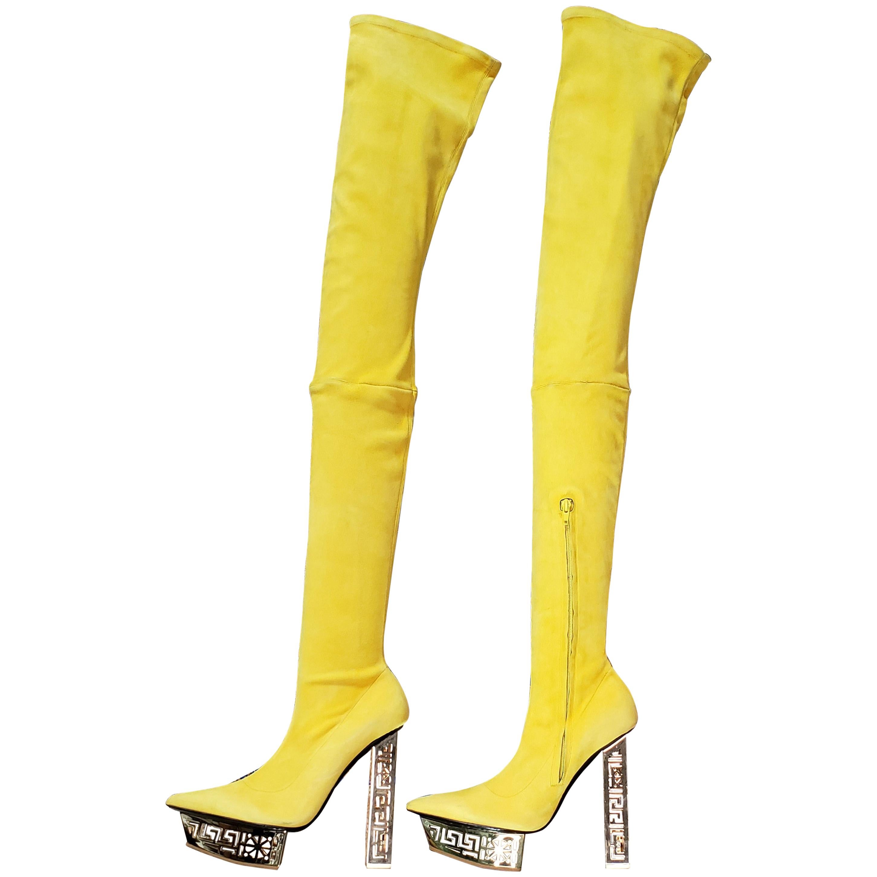 F/W 2015 Look # 10 NEW VERSACE YELLOW SUEDE BOOTS 40 - 10 at 1stDibs |  versace yellow boots, versace yellow platform heels, yellow heel boots