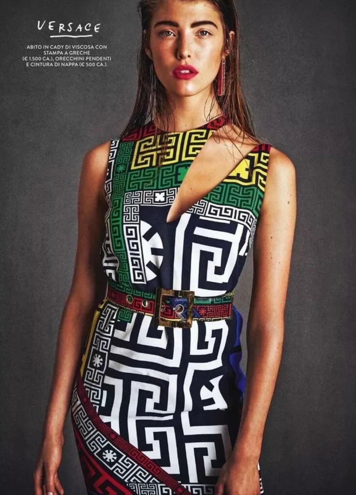 VERSACE 
F/W 2015 look # 21
#GREEK Dress
Fully lined
Exposed Back gold zip closure with famous MEDUSA
Content: 100% viscose
IT Size  40 - US 4
armpit to armpit 16 1/2