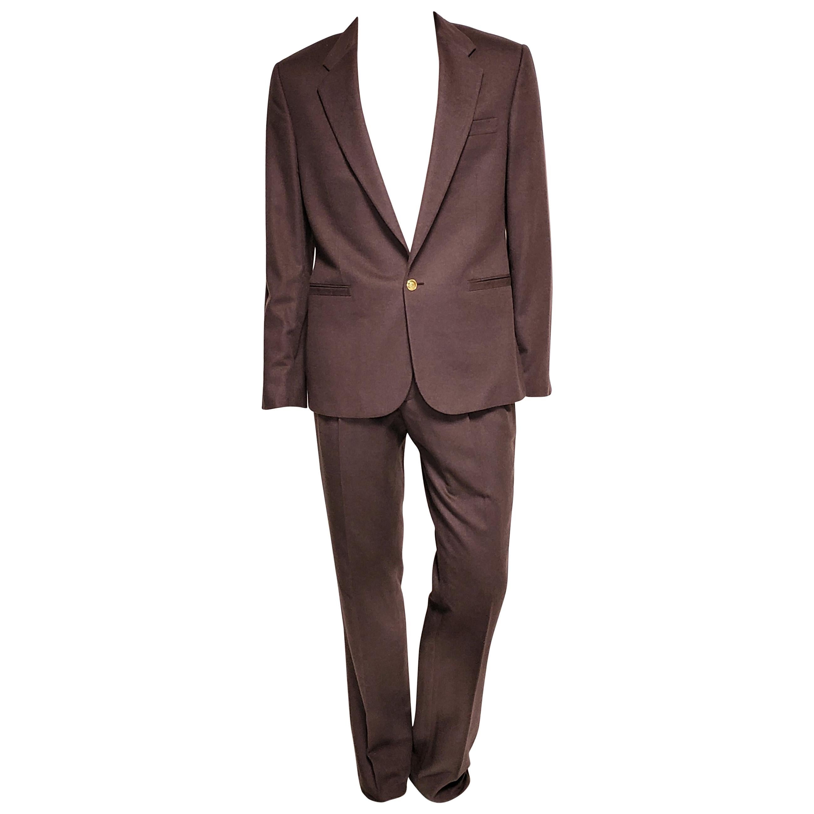 F/W 2015 look # 3 BRAND NEW VERSACE BROWN CASHMERE and SILK SUIT 50 - 40 (L) For Sale