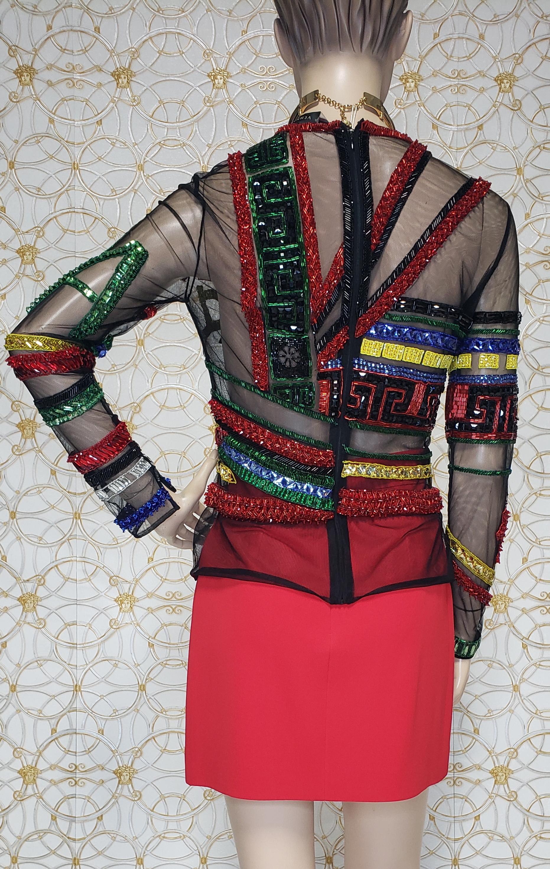 F/W 2015 look # 51 NEW VERSACE #GREEK EMBELLISHED TULLE TOP 42 - 6 For Sale 1