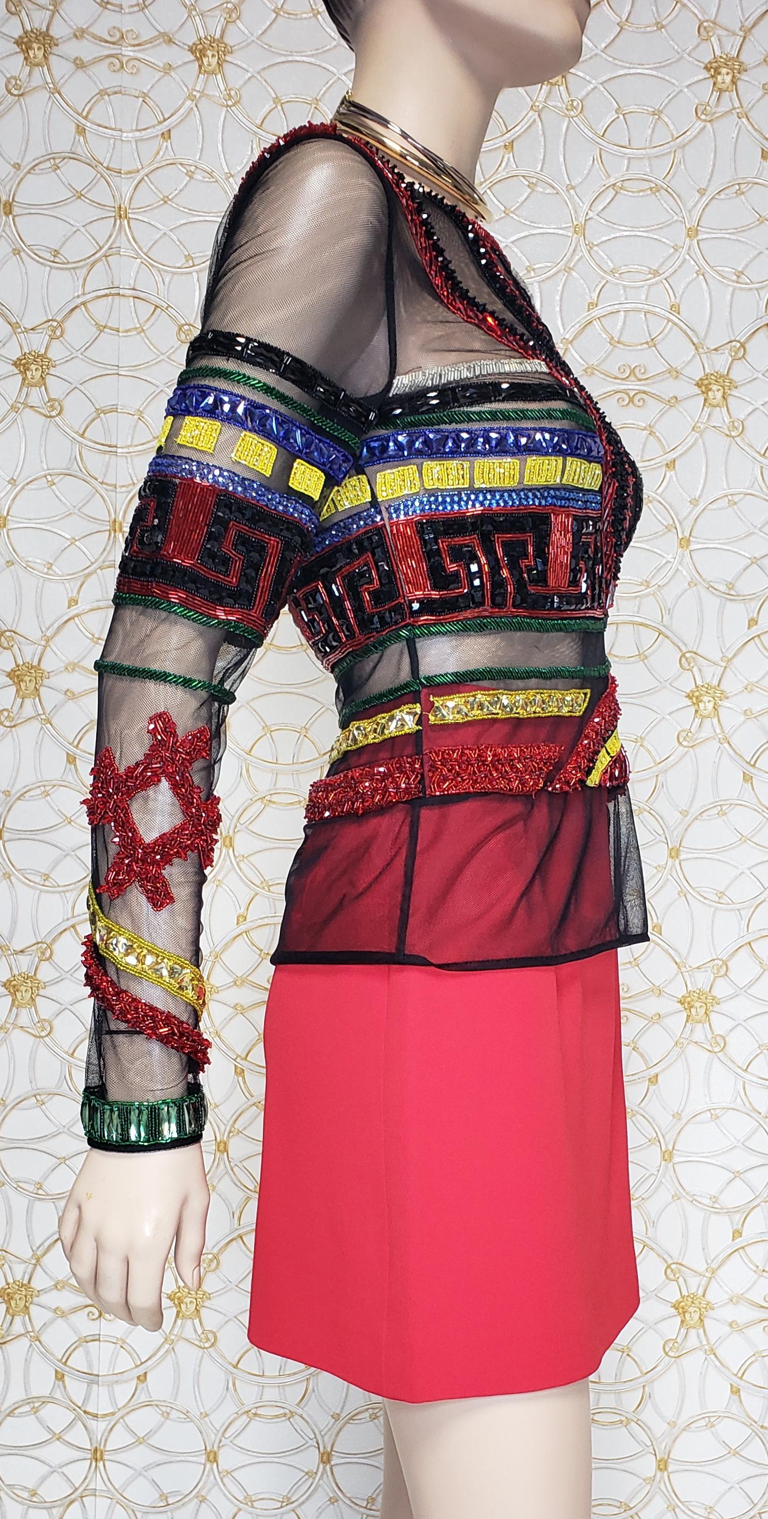 F/W 2015 look # 51 NEW VERSACE #GREEK EMBELLISHED TULLE TOP 42 - 6 For Sale 3