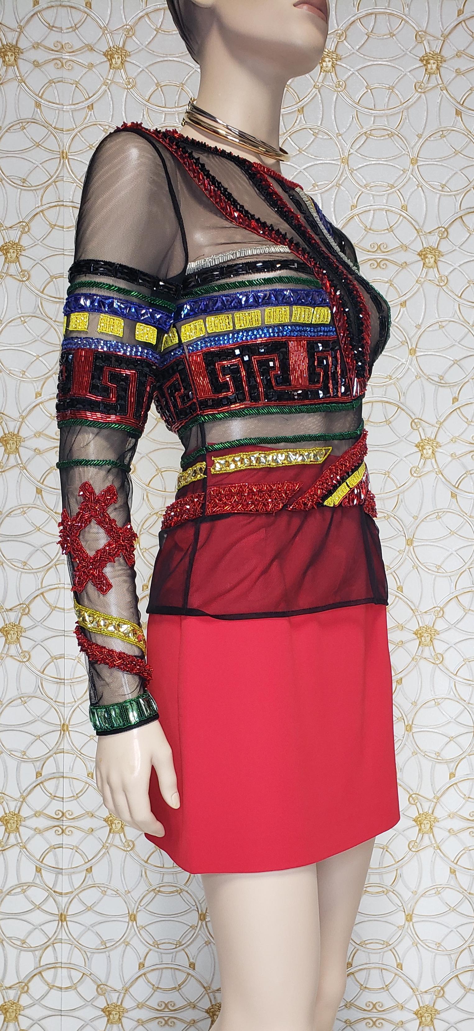 F/W 2015 look # 51 NEW VERSACE #GREEK EMBELLISHED TULLE TOP 42 - 6 For Sale 4
