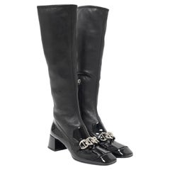 F/W 2015 Prada Black Napa Leather Embellished Sock Boots 37