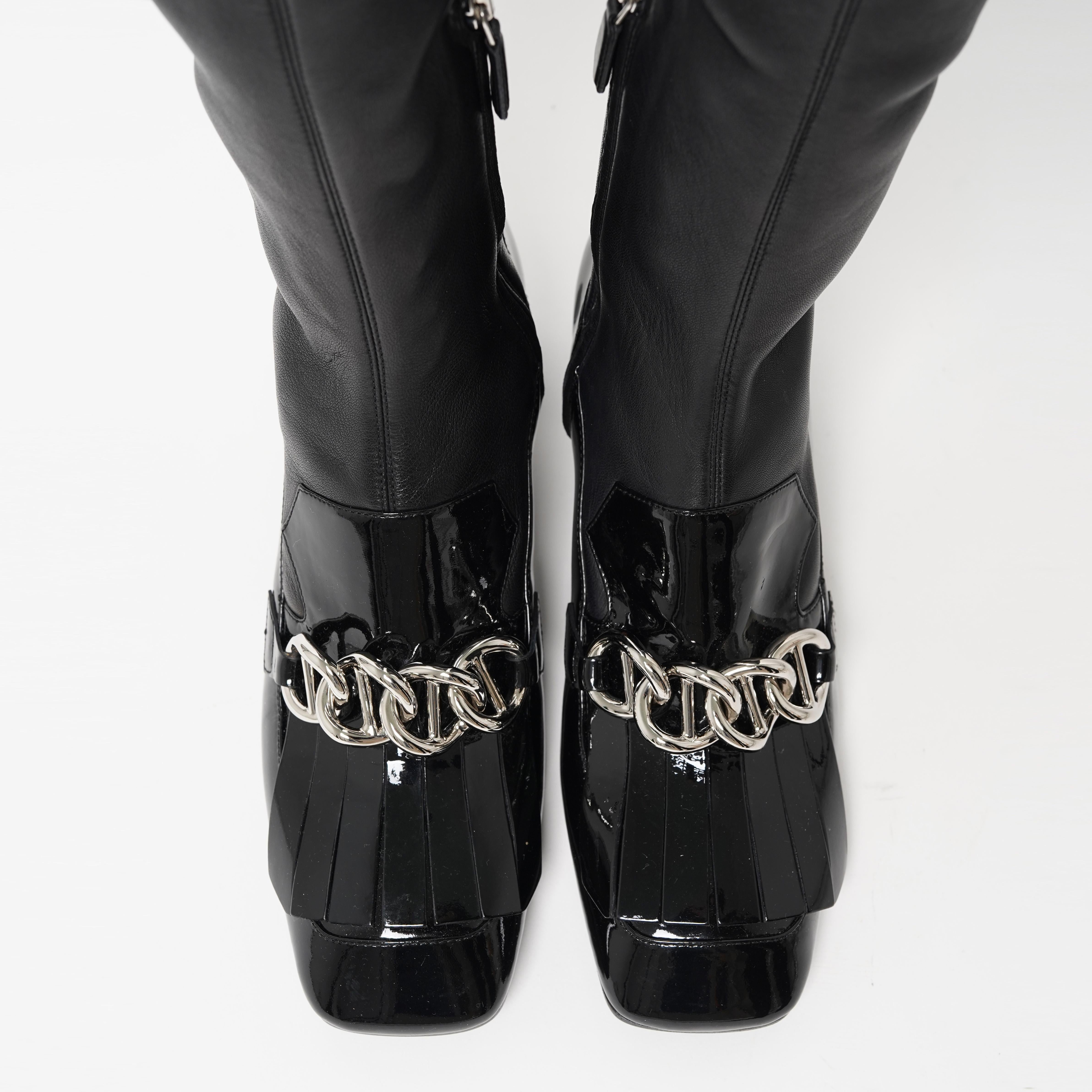 F/W 2015 Prada Black Napa Leather Embellished Sock Boots 37 In Good Condition For Sale In Berlin, DE