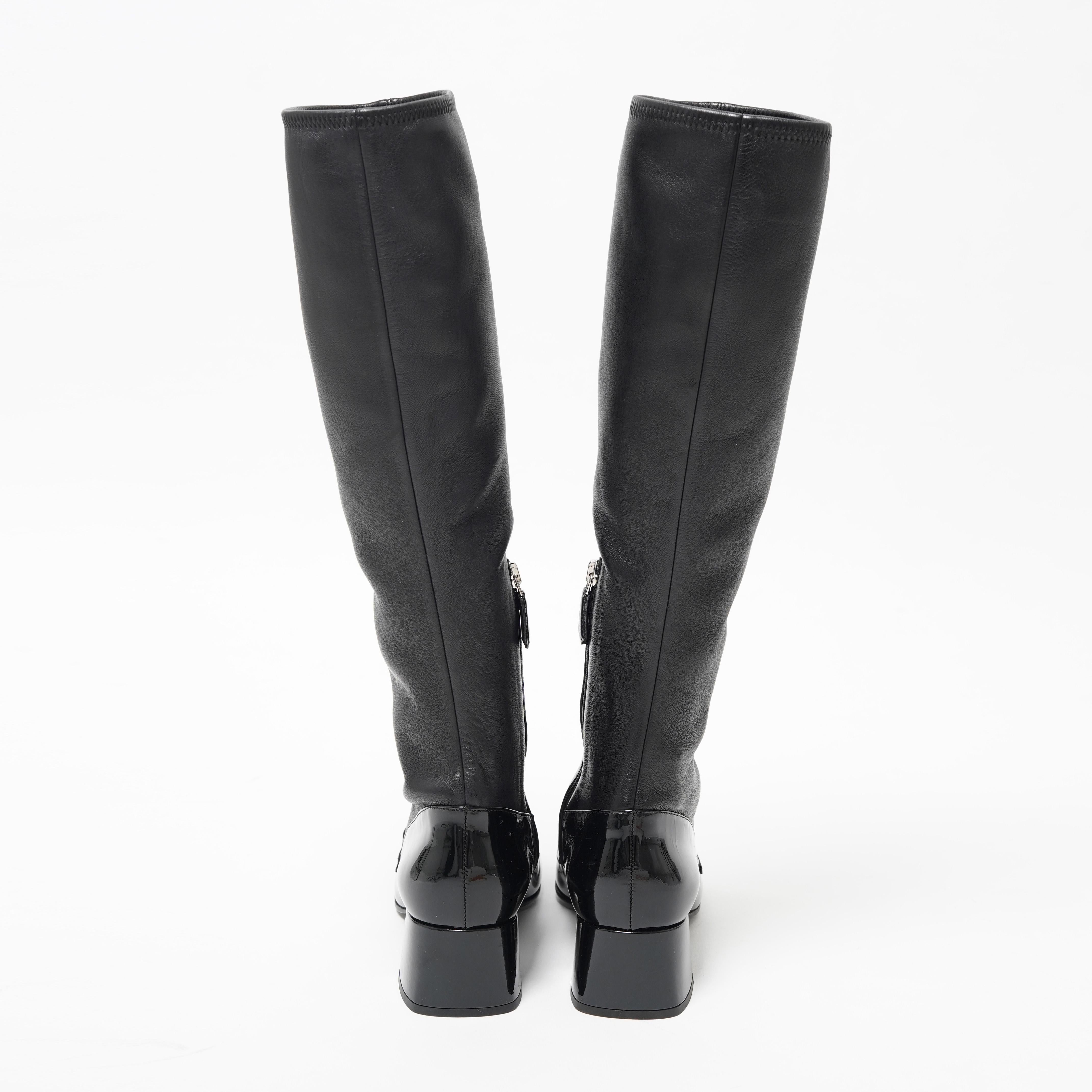 F/W 2015 Prada Black Napa Leather Embellished Sock Boots 37 For Sale 1