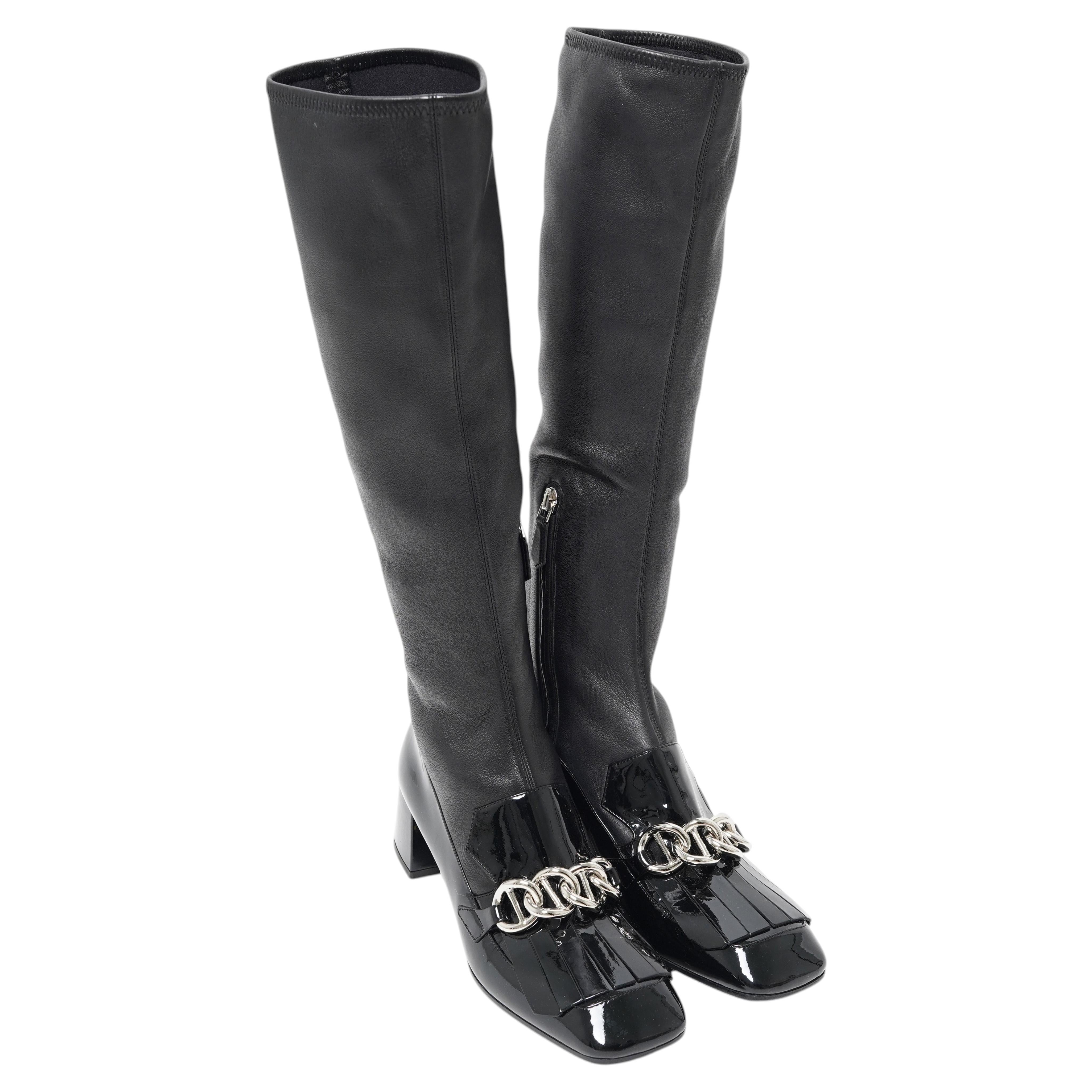 F/W 2015 Prada Bottes en cuir nappa noir avec empiècements 37