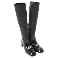F/W 2015 Prada Black Napa Leather Embellished Sock Boots 37