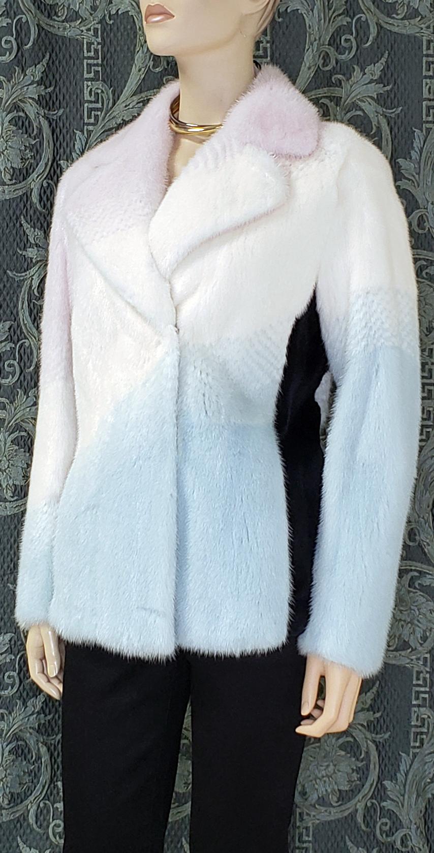 Gray F/W 2016 look # 45 NEW VERSACE PASTEL PINK/WHITE/BLUE/BLACK MINK FUR JACKET 38 For Sale