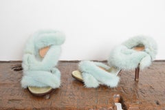 F/W 2017 Valentino Pale Blue Mink Fur strappy stiletto sandals - High heels EU40