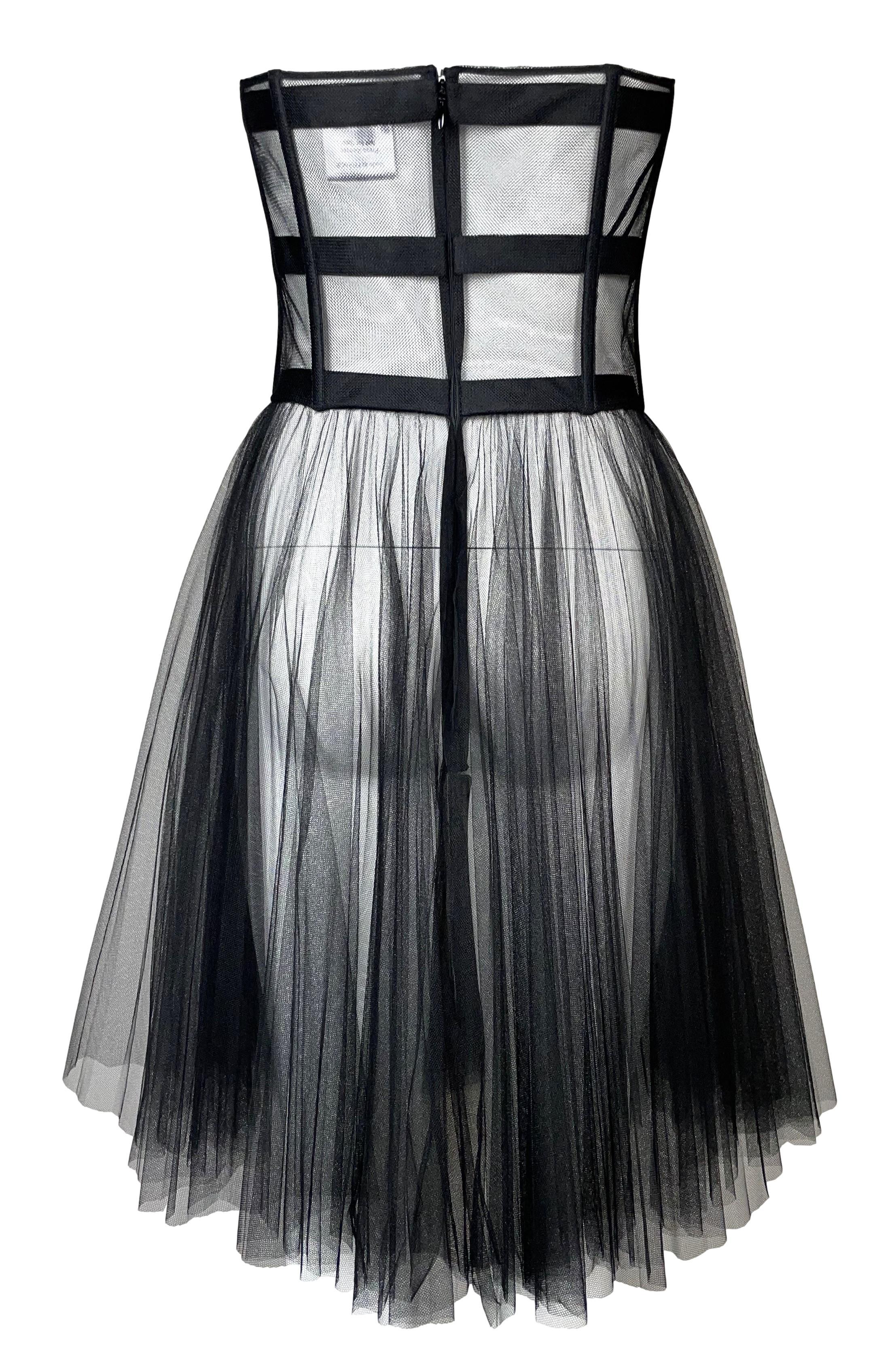 F/W 2019 Christian Dior Sheer Black Tulle Mesh Cage Bustier High Waist Skirt In Excellent Condition In Yukon, OK