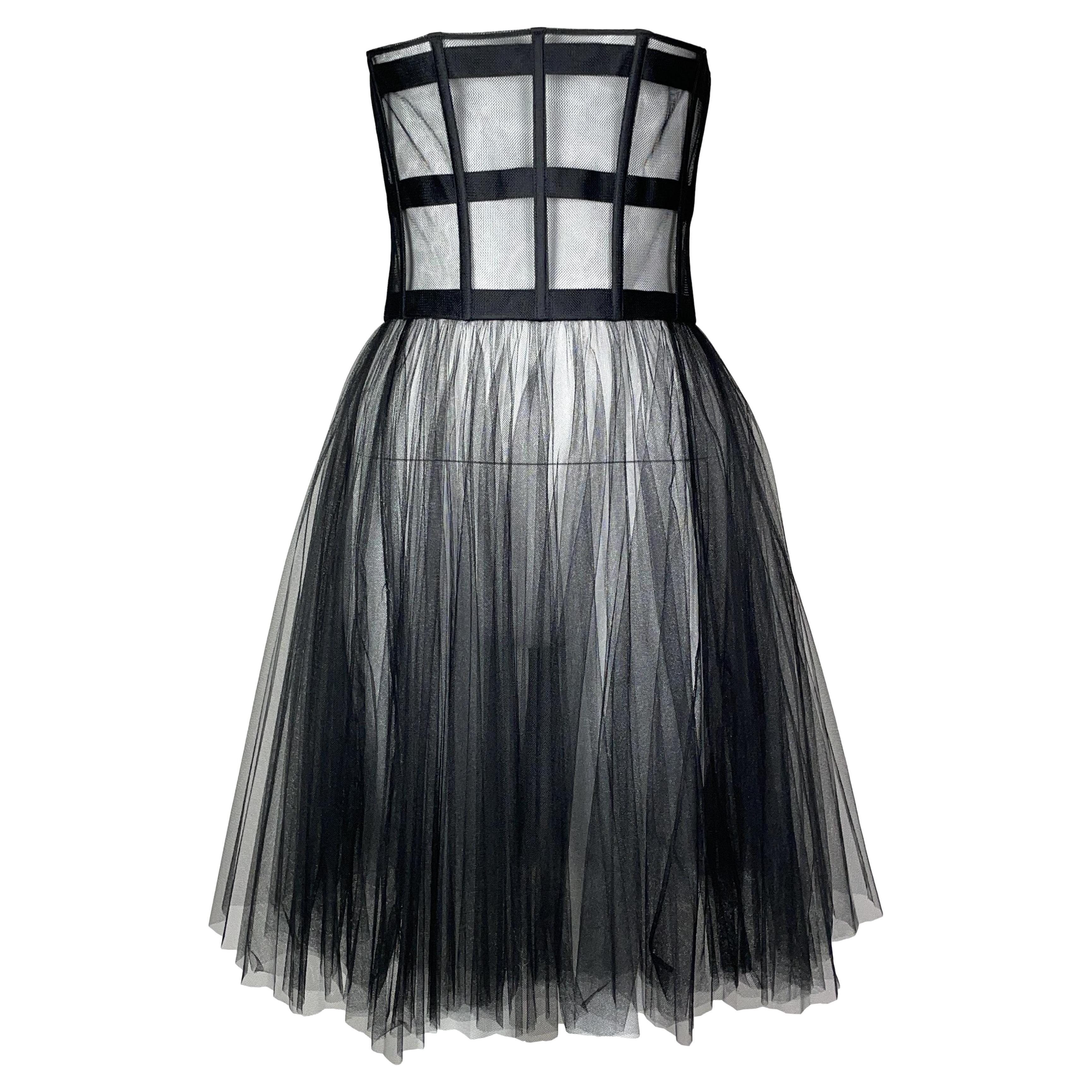 F/W 2019 Christian Dior Sheer Black Tulle Mesh Cage Bustier High Waist ...