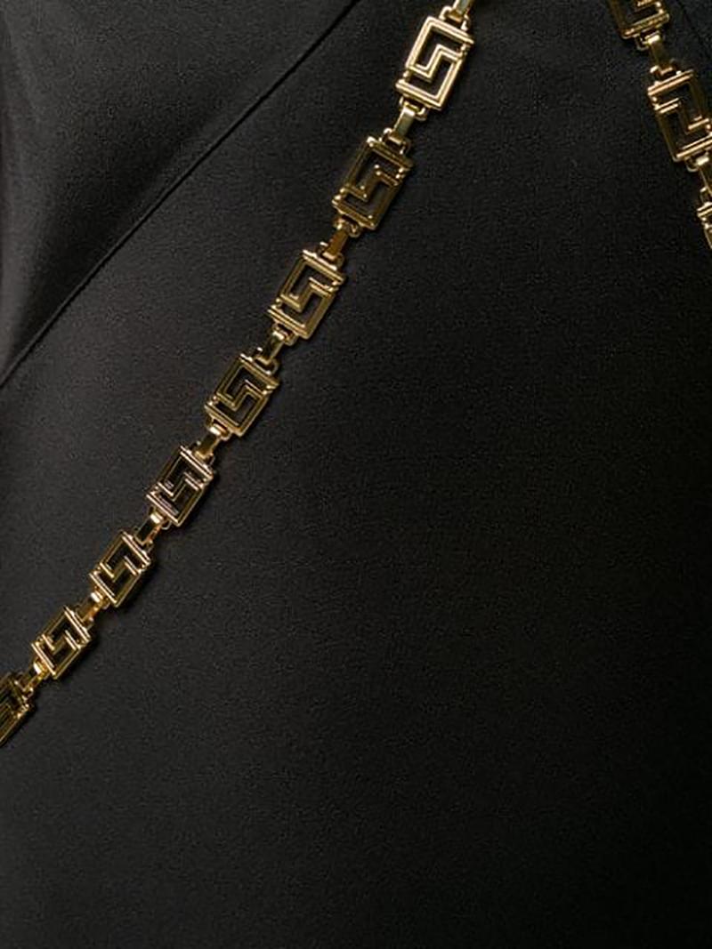 F/W 2019 Look #60 NEW VERSACE BLACK DRESS GOWN W/GOLD TONE CHAINS DETAILS 38 - 2 4