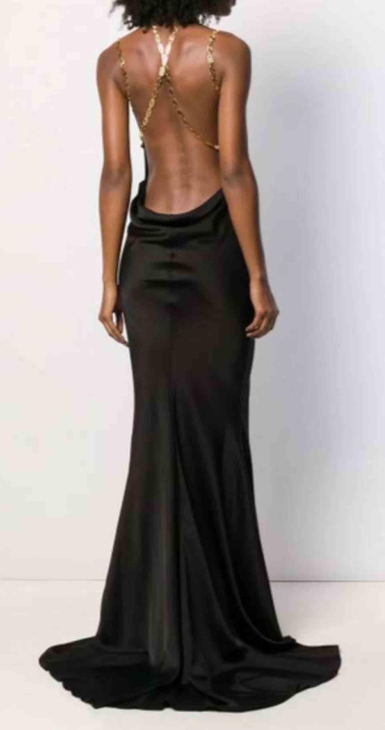 F/W 2019 Look #60 NEW VERSACE SCHWARZES KLEID KLEID W/GOLD TONE CHAINS DETAILS 38 - 2 12