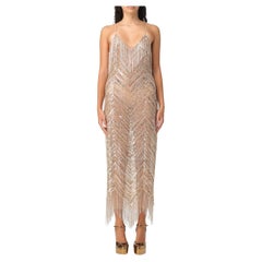 A/I 2023 L#39 ELISABETTA FRANCHI ABITO NUDO BEIGE ROSSO IN CARPET con SEQUINS IT 38