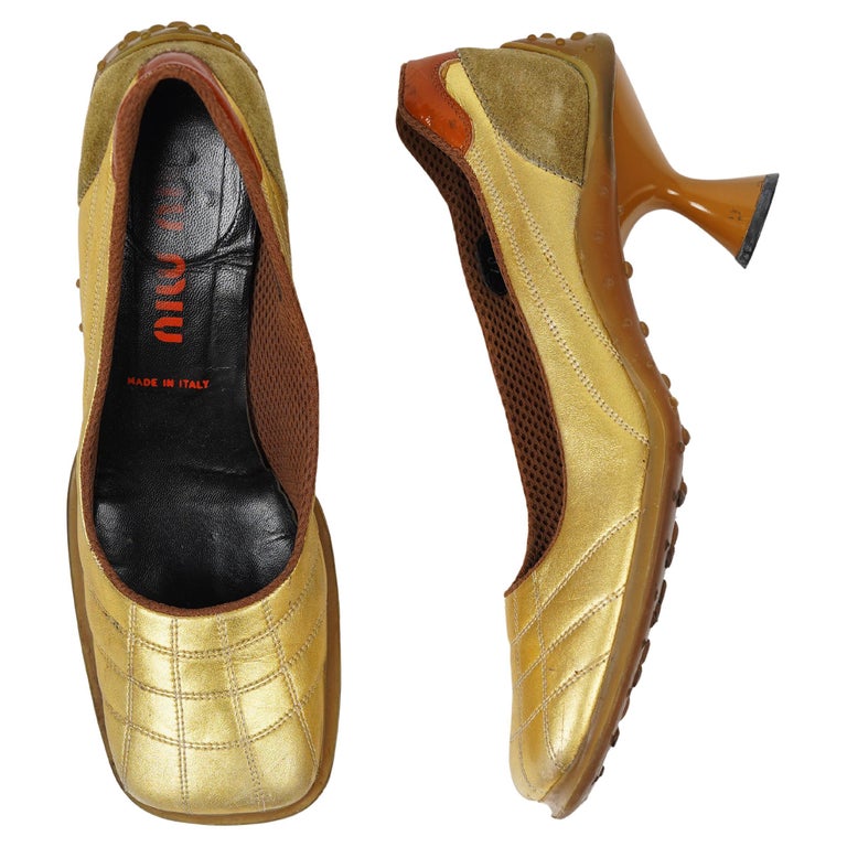 F/W 99 Miu Miu Runway Metallic Gold Bubble Sole Pumps For Sale at 