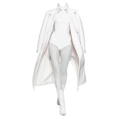 F/W13 LOOK#1 VERSACE WHITE JAPANESE VINYL BODYSUIT with COAT and BOOTS
