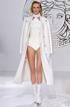 F/W13 LOOK#1 VERSACE WHITE WOOL and CASHMERE EMBELLISHED COAT Sz IT 38