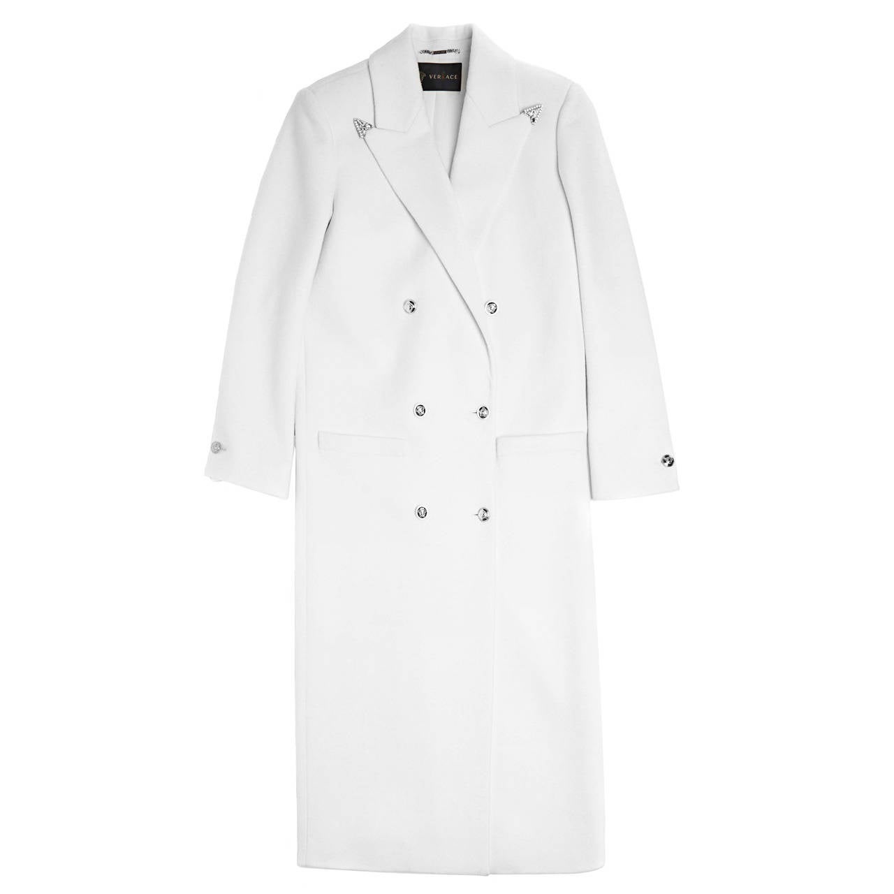 F/W13 LOOK#1 - VERSACE - Manteau orné de laine et de cashèmes blancs, taille IT 38 Excellent état - En vente à Montgomery, TX
