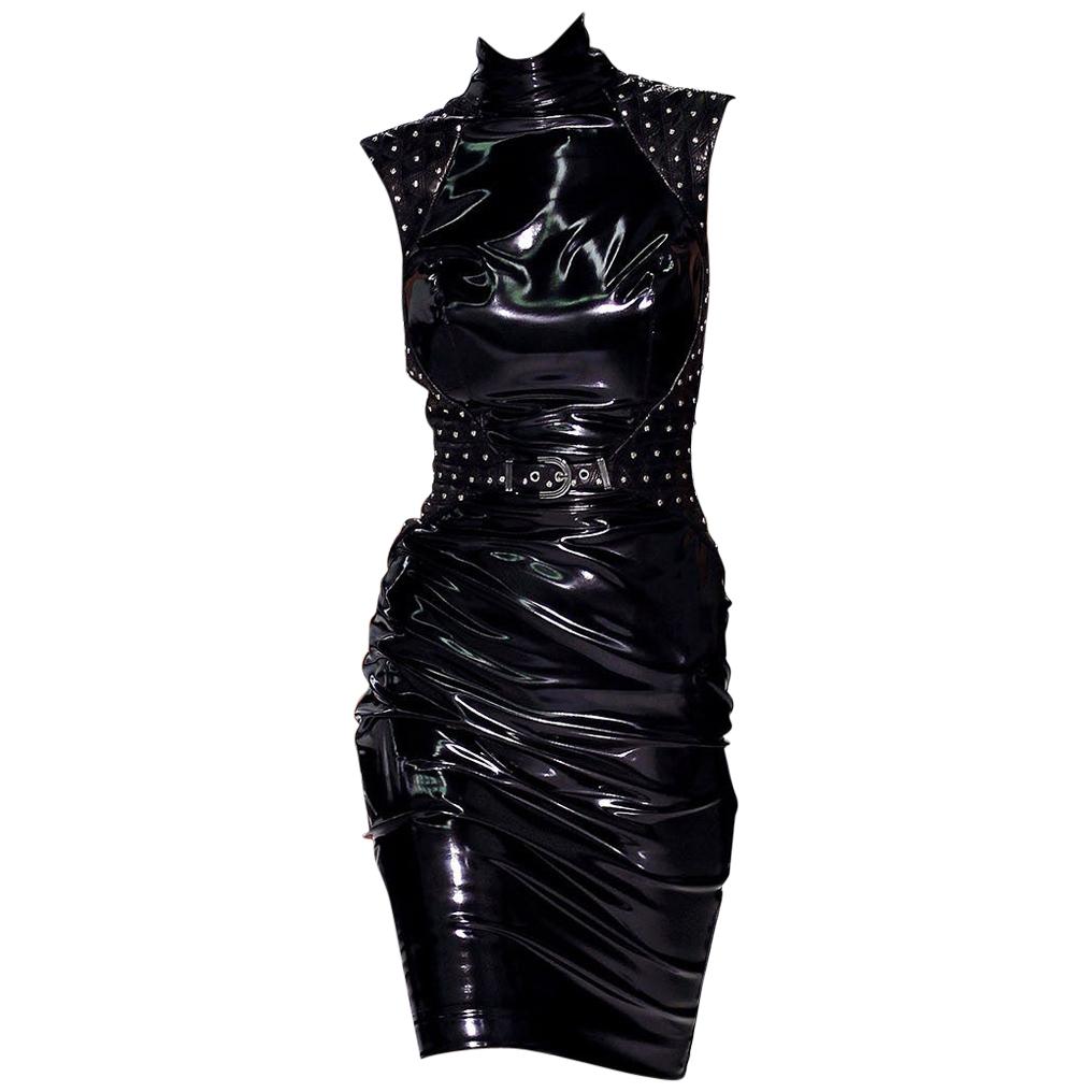 F/W13 LOOK#27 VERSACE BLACK JAPANESE VINYL BONDAGE DRESS Size 38