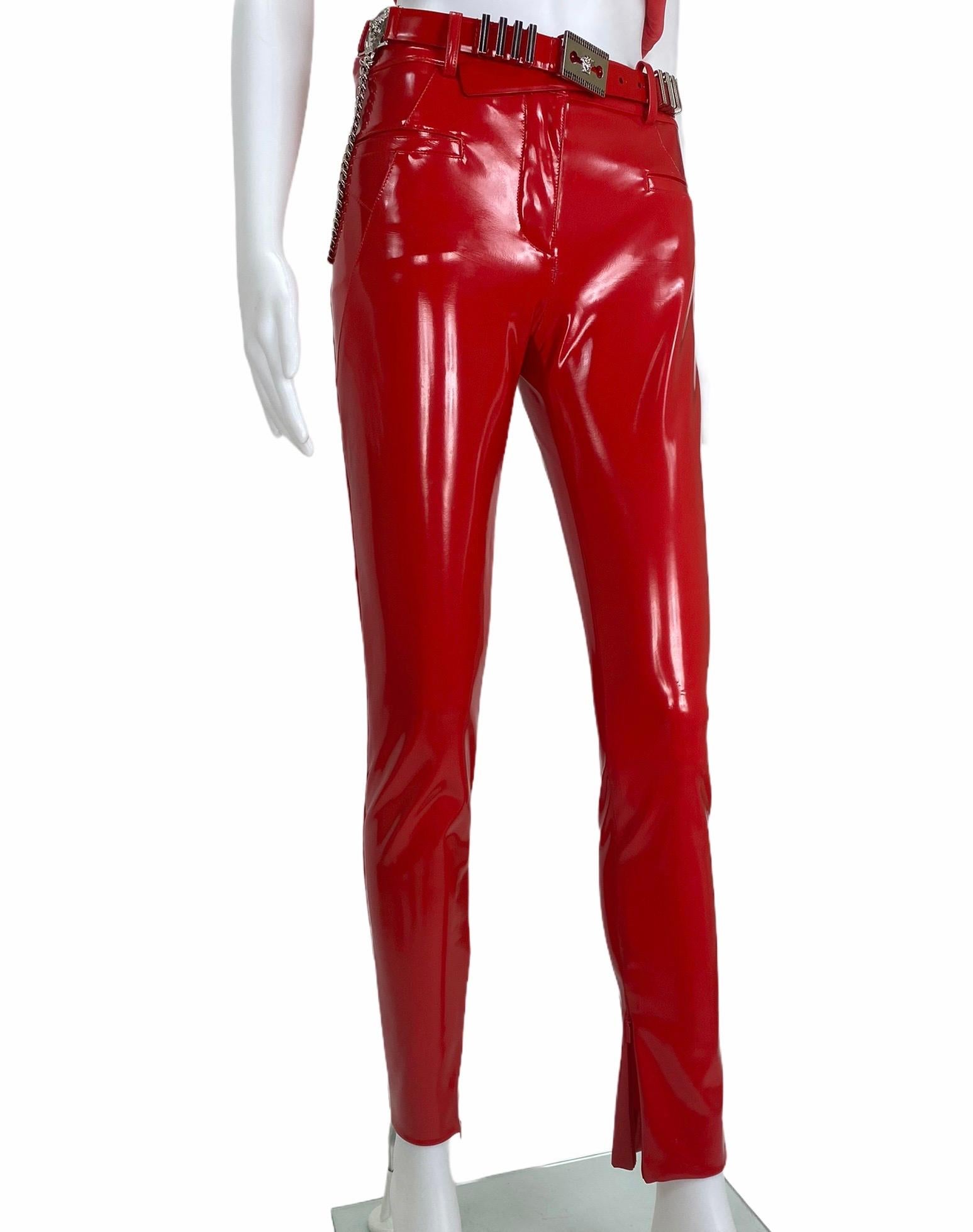 F/W13 VERSACE RED JAPANESE VINYL SLIM PANTS with TOP and BELT IT Size 38 4