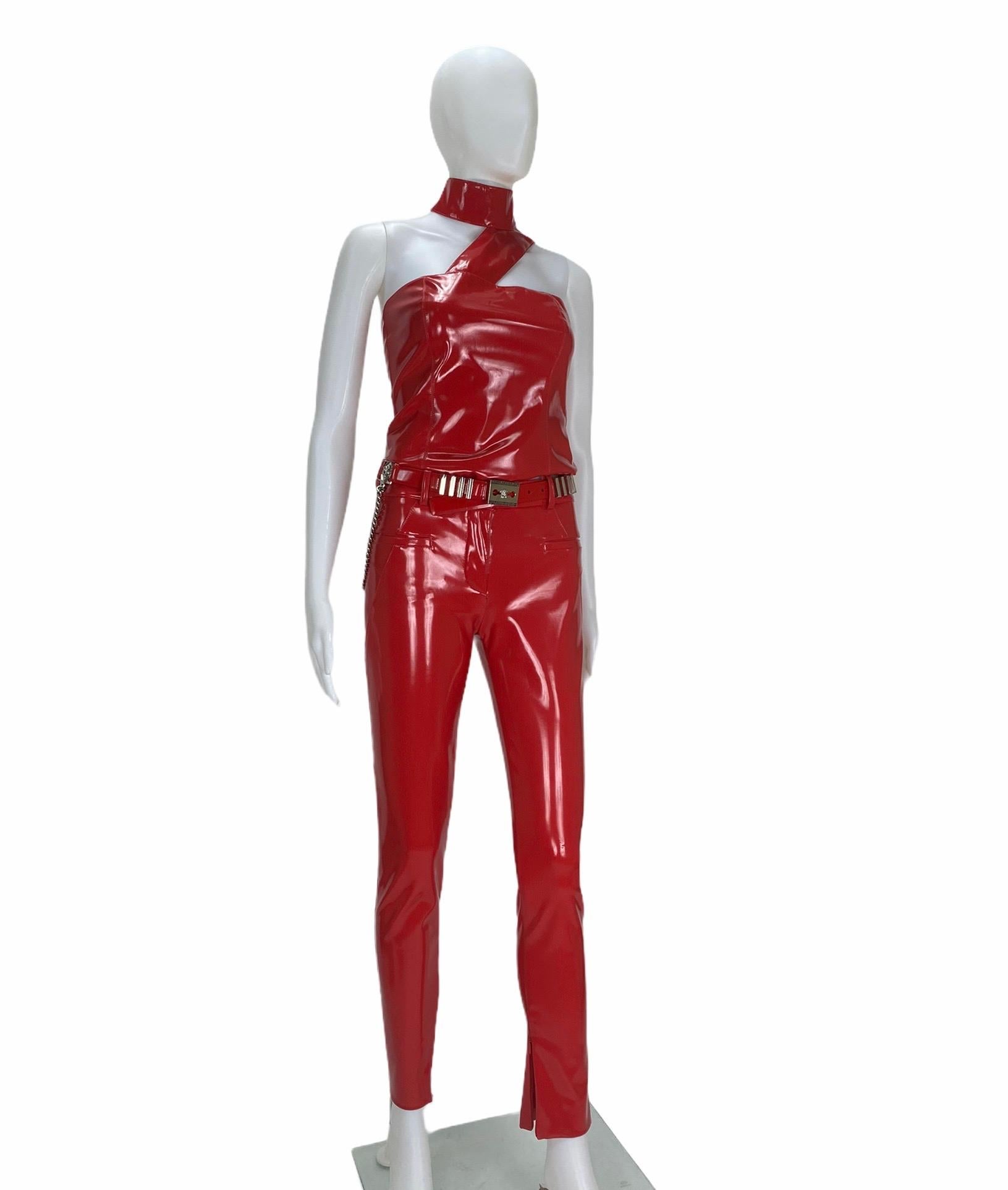 F/W13 VERSACE RED JAPANESE VINYL SLIM PANTS with TOP and BELT IT Size 38 5