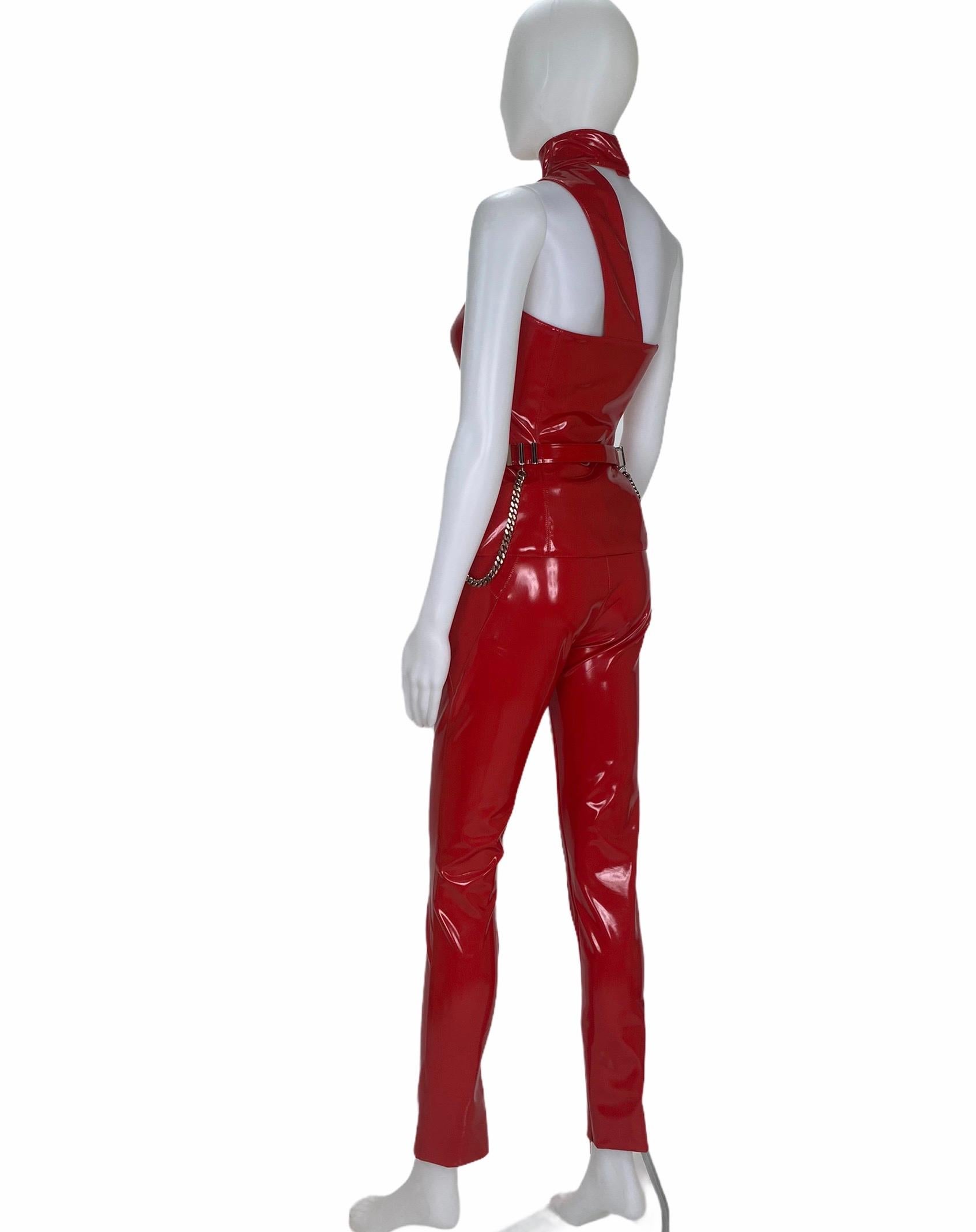 F/W13 VERSACE RED JAPANESE VINYL SLIM PANTS with TOP and BELT IT Size 38 2