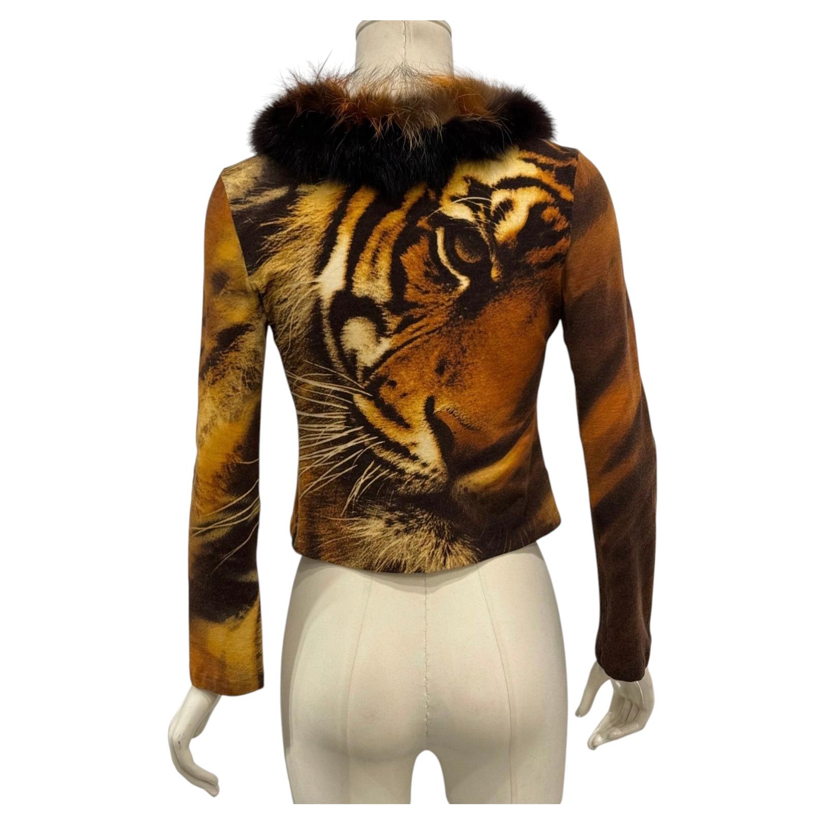 F/W2000 Roberto Cavalli tiger print cardigan with fur collar