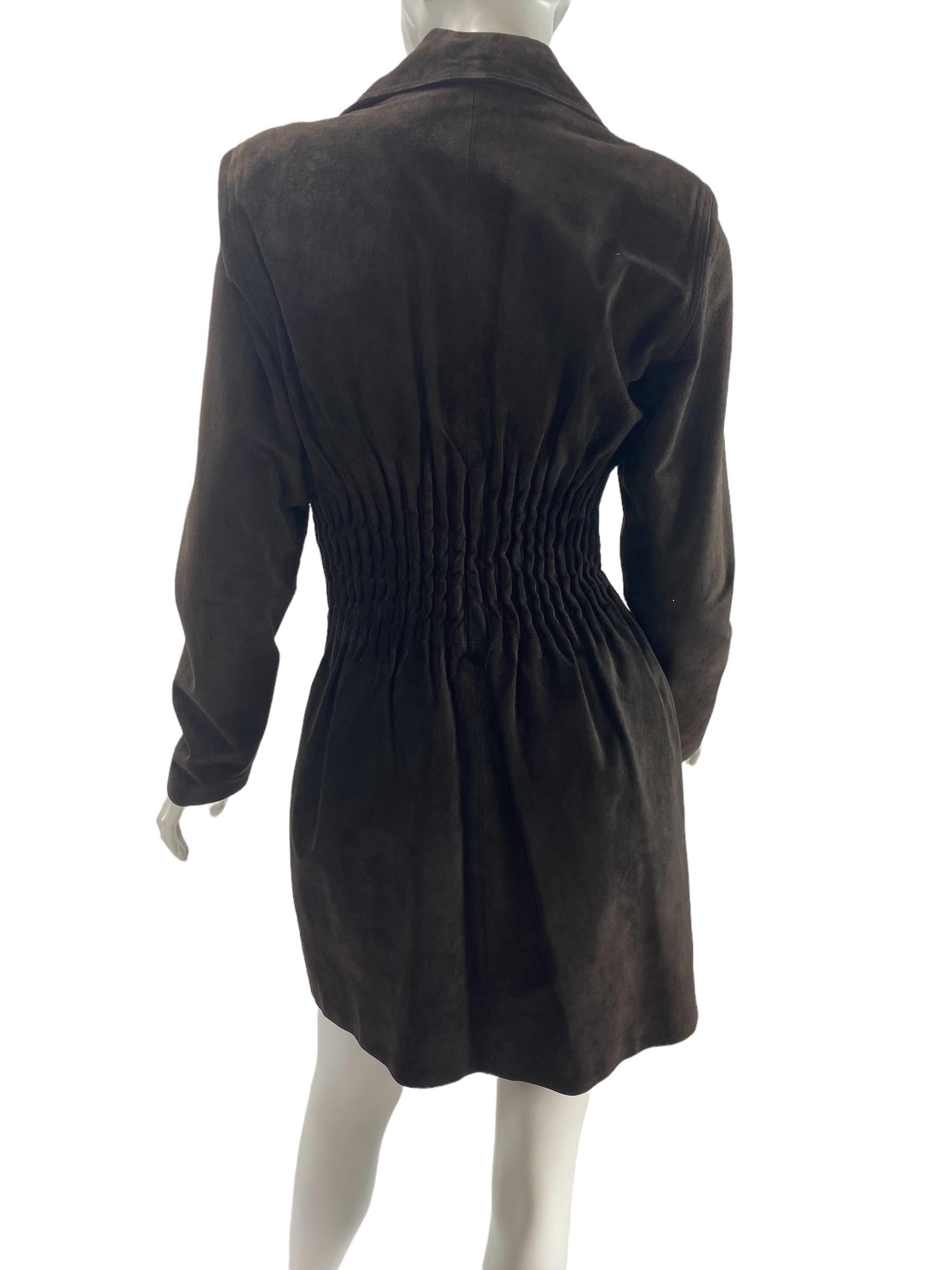 Vintage Gianni Versace F/W2001 Look#40 Chocolate Brown Corset Suede Leather Coat In Excellent Condition For Sale In Montgomery, TX