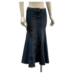 F/W2002 Roberto Cavalli floral tattoo embroidered denim skirt