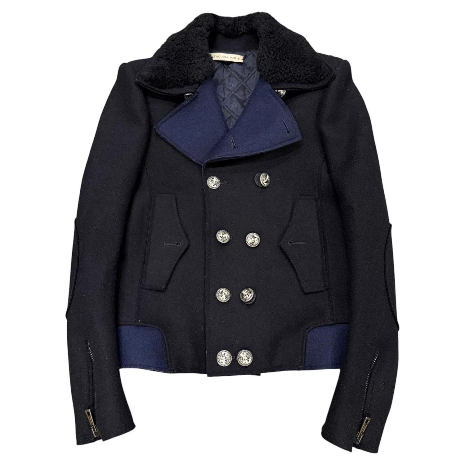 F/W2007 Balenciaga by Ghesquiere double breasted coat with wool shearling collar