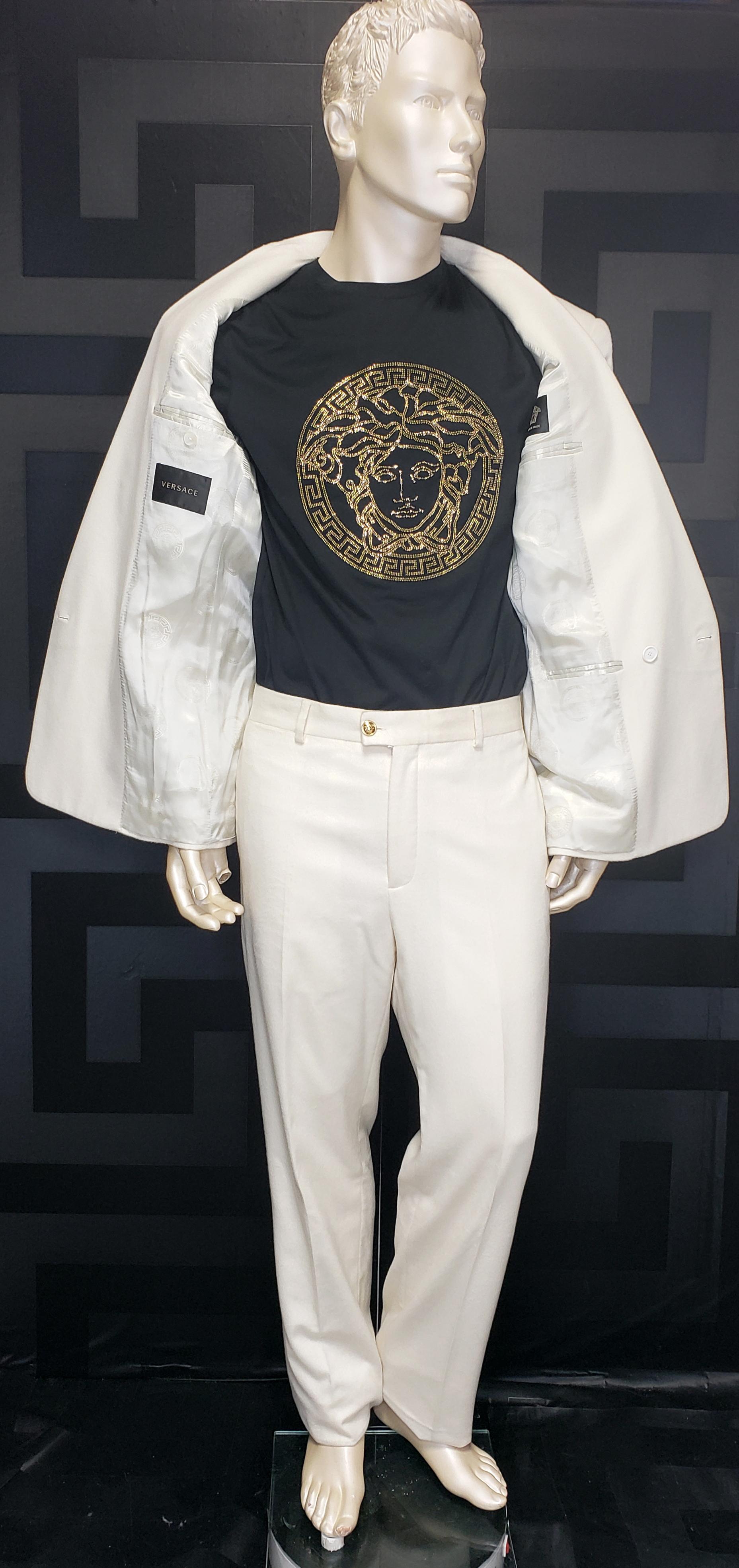 F/W2013 look #51 BRAND NEW VERSACE OFF WHITE 100% CASHMERE SUIT 50 - 40 (L) For Sale 4
