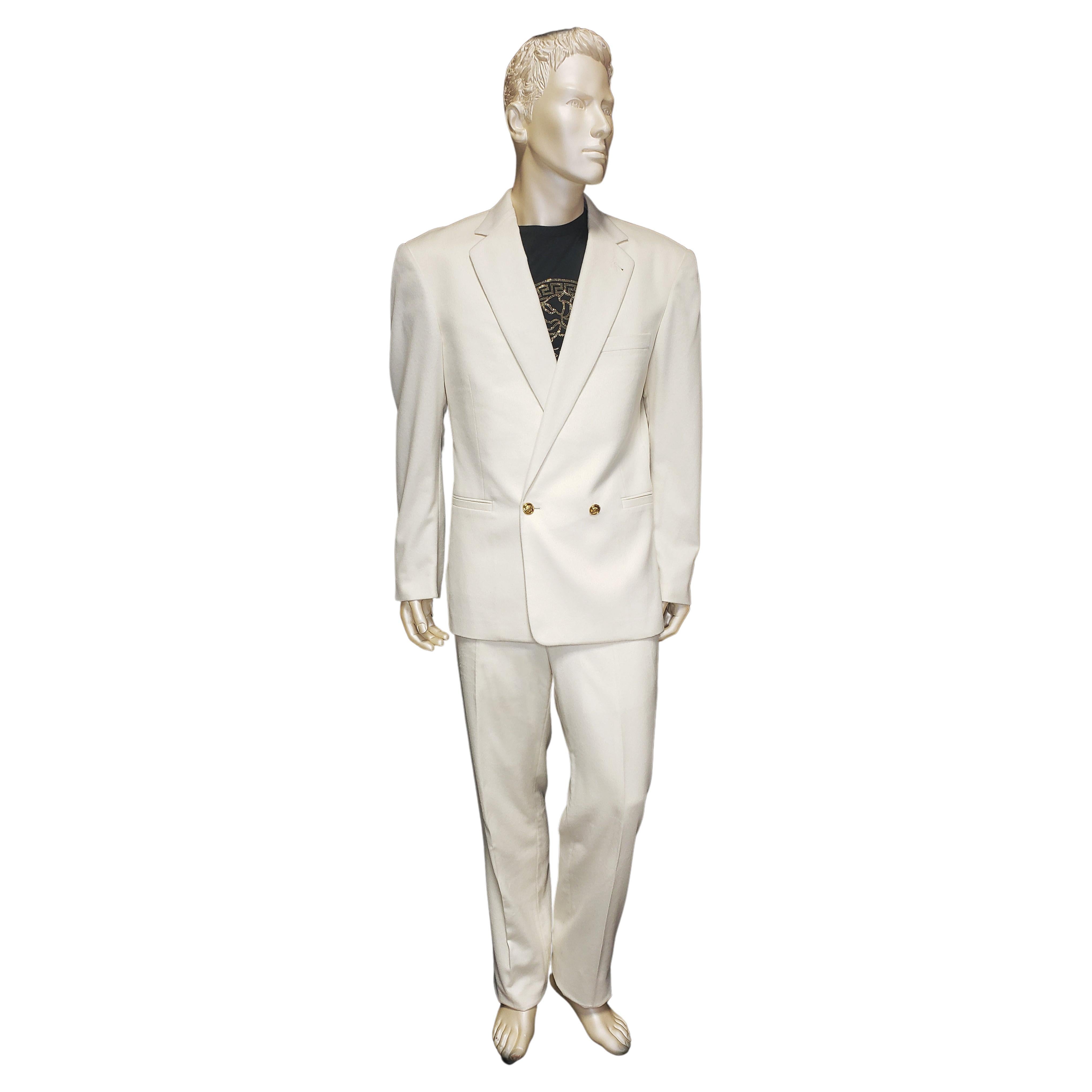 F/W2013 look #51 BRAND NEW VERSACE OFF WHITE 100% CASHMERE SUIT 50 - 40 (L) For Sale