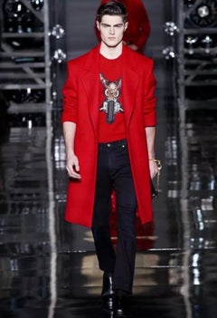 F/W2014 Versace Red Embellished 100% Cashmere Sweater for Men 48 - M
