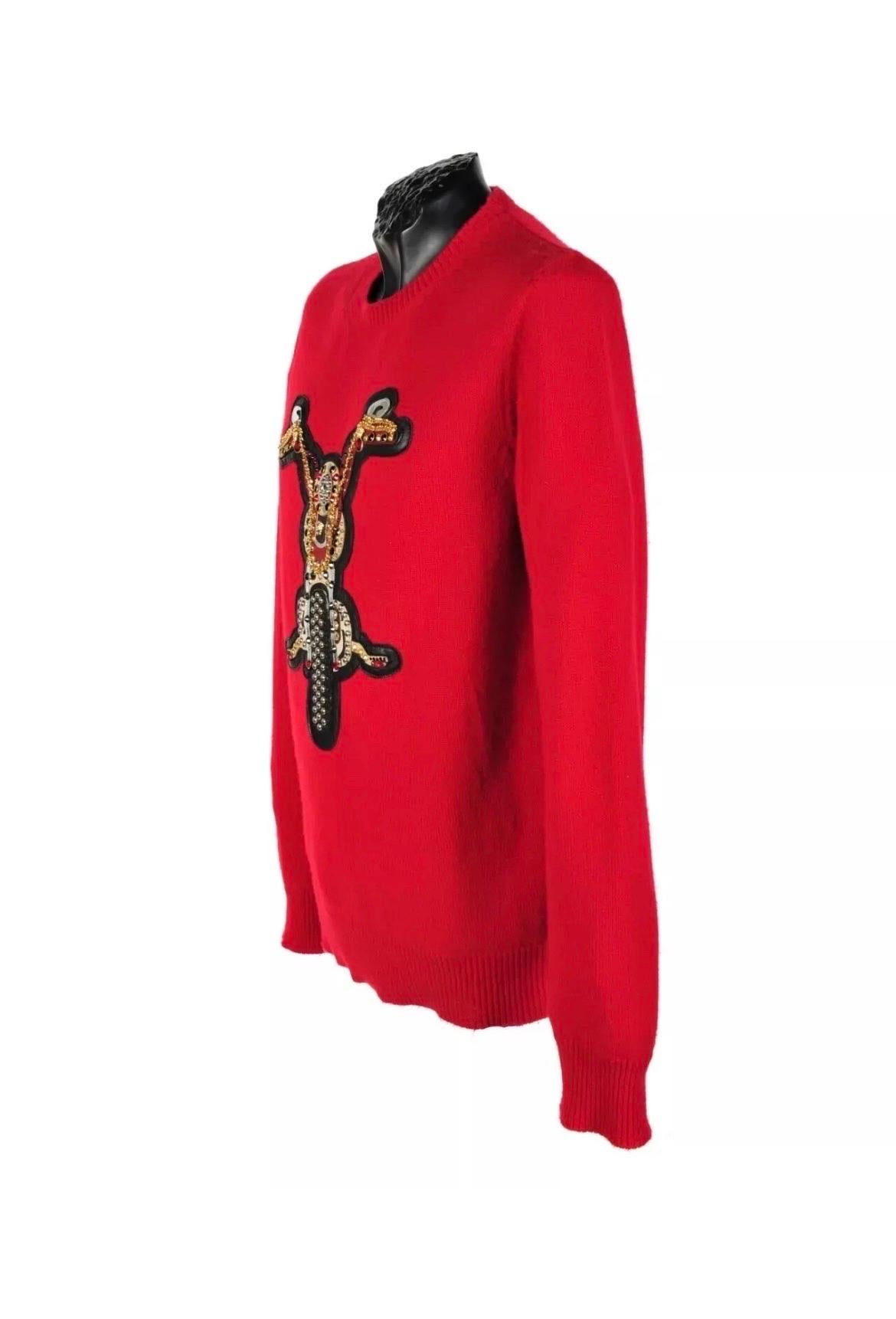 F/W2014 Versace Red Embellished 100% Cashmere Sweater for Men 48 - M In New Condition In Montgomery, TX