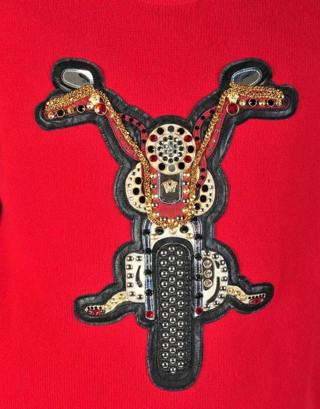 F/W2014 Versace Red Embellished 100% Cashmere Sweater for Men 48 - M 2