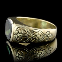 F. Walter Lawrence Art Nouveau 18 Karat Yellow Gold Green Tourmaline Ring