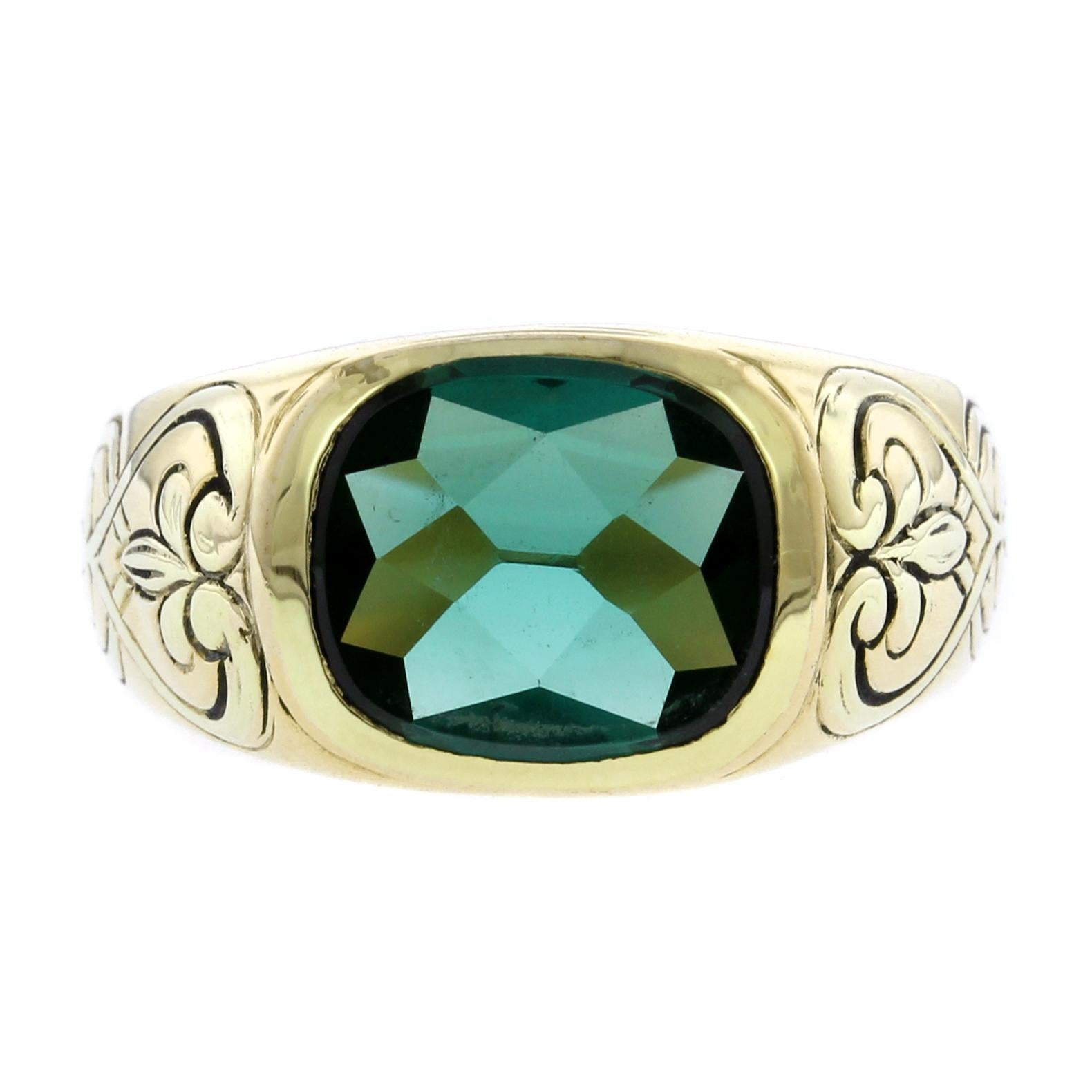 F. Walter Lawrence Art Nouveau 18 Karat Yellow Gold Green Tourmaline Ring