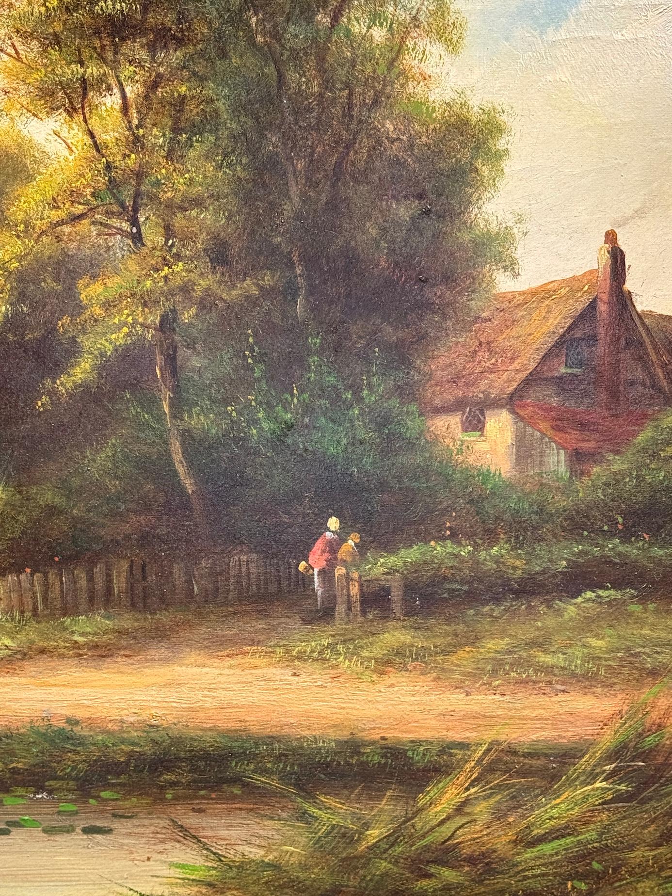 Paysage de cottage anglais du 19e siècle - Painting de F. Walters